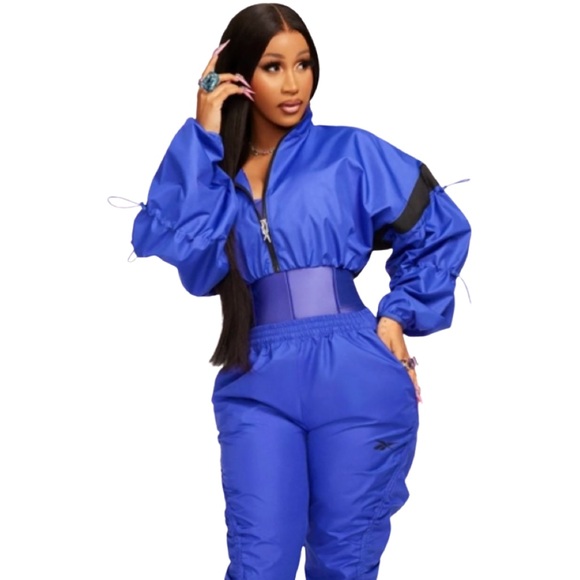 REEBOK • Women’s Cardi B Ultima Purple Woven Crop Zipper Jacket - Picture 2 of 10